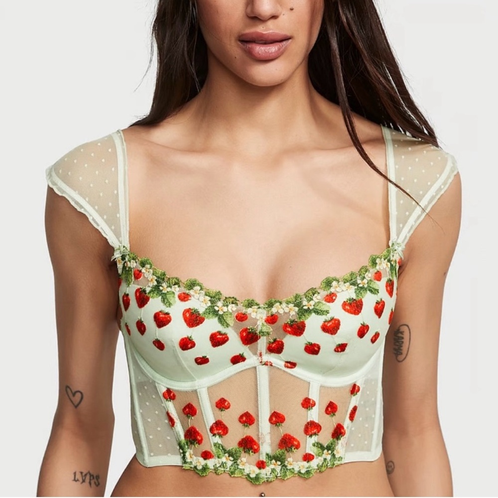 Strawberry Embroidered Sheer Crop Top